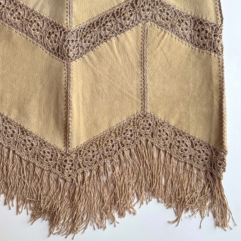 Lee Magraw Collection Vintage Suede Fringe Midi Skirt Beige Size 10 - Picture 9 of 16